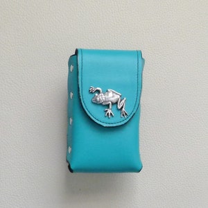 Turquoise Leather Cigarette Case with Tree Frog Decoration image 1