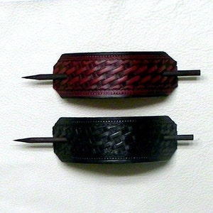 Retro Leather Hair Barrettes with Sticks, Hippie Style Barrettes