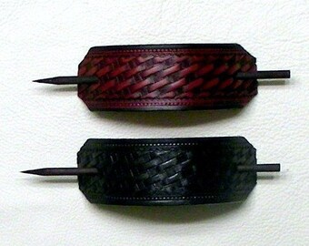 Retro Leather Hair Barrettes with Sticks, Hippie Style Barrettes