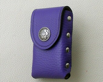 Black Leather Cigarette Case With Western Style Turquoise Concho