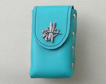 Turquoise Leather Cigarette Case with Dragonfly Concho