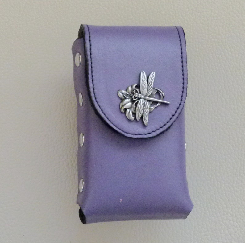 Lavender Leather Cigarette Case, Dragonfly Cigarette Case, 100mm Cigarette Case image 2