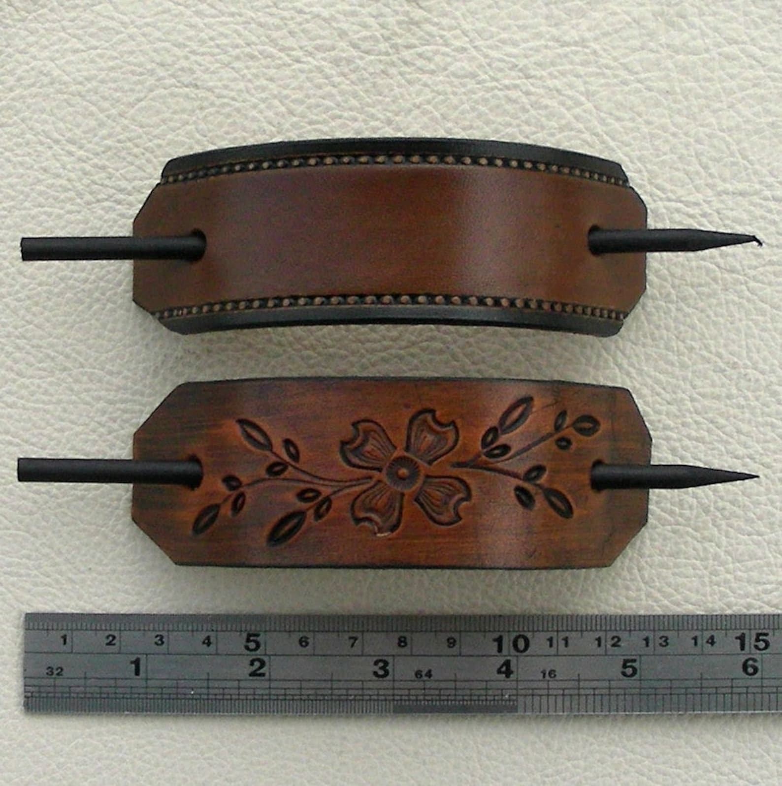 Retro Leather Hair Barrettes With Sticks Hippie Barrettes Etsy