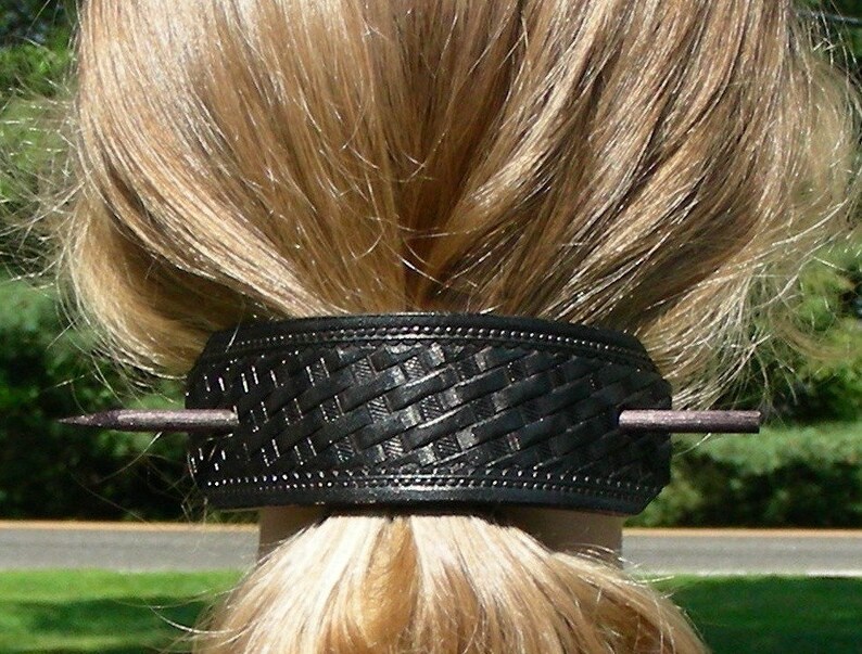 Retro Leather Hair Barrettes With Sticks Hippie Style Etsy