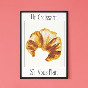 French Croissant Art Print - Rustic Kitchen Decor with Cream Background