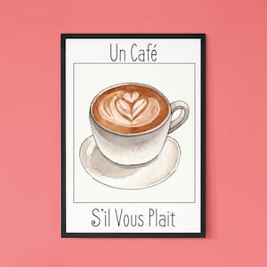French Coffee Art Print - Rustic Kitchen Decor with Cream Background