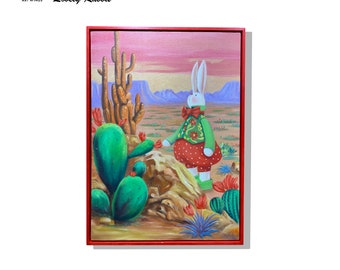 Lovely rabbit, wall decor for children's room, cute cartoon rabbit, oil painting on canvas without frame 50*70cm