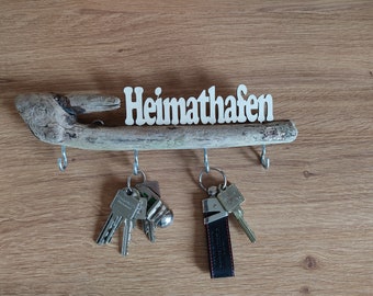 Schlüsselbrett Treibholz, Hakenleiste, Heimathafen, Schlüsselhaken