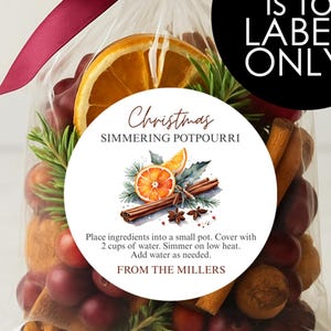 Christmas Simmering Potpourri Labels, Stovetop Potpourri Stickers, Hostess Gift, Homemade Holiday, Mason Jar, Neighbor Gifts, Holiday Scents