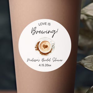 Love is Brewing Stickers, Coffee Bridal Shower Labels, Personalized Stickers, Custom Labels, Thank You Stickers, Guest Favors, Minimalist