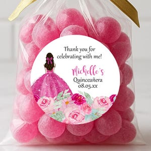Quinceanera Favor Labels, Quinceanera Party Favor, Mis Quince Stickers, Pink Floral Labels, 15th Birthday Stickers, Personalized Favors