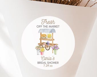 She's Fresh Off the Market, Bridal Shower Stickers, Farmers Market, Personalized Labels, Wedding Thank You Labels, Guest Treat Favors