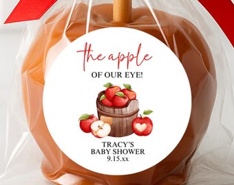 The Apple of Our Eye, Baby Shower Labels, Locally Grown, Fruit Market, Fall Shower, Custom Personalized Stickers, Boy Girl Gender Neutral