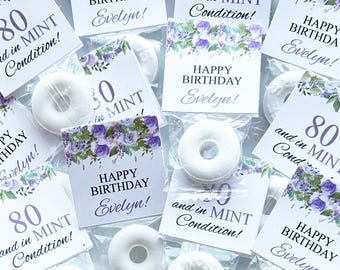 Lavender Floral Birthday Mint Favors, 80th Birthday Favors, In Mint Condition, Eighty Years, Party Gifts for Guests, Mint Tags, Eightieth