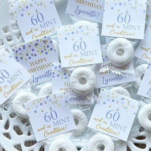 Lavender Birthday Mint Favors, 60th Birthday Favors, In Mint Condition, Sixty Years, Custom Party Gifts for Guests, Mint Tags, Sixtieth
