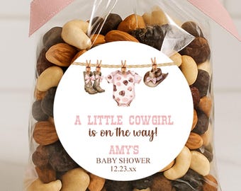 Cowgirl Baby Shower Favor Labels, Thank You Sticker, A Little Cowgirl is on the Way, Western First Rodeo, Girl Baby Shower, Gifts for Guests
