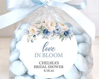 Love in Bloom, Bridal Shower Labels, Dusty Blue Floral, Bride in Bloom Favors, Wedding Thank You, Party Gift for Guests, Market Bouquet