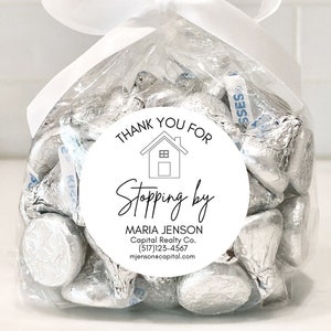 Real Estate Agent Open House Labels, Treat Stickers, Real Estate Marketing, Personalized Stickers, Open House Giveaways, Minimalist Labels