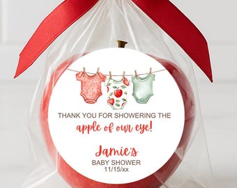 The Apple of Our Eye Labels, Baby Shower Stickers, Locally Grown, Farmers Market, Autumn Fruit, Custom Personalized, Boy Girl Gender Neutral