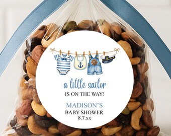 Nautical Baby Shower Favor Labels, A Little Sailor is on the Way, Thank You Stickers, Ahoy it's a Boy, Sailboat Shower, Gifts for Guests