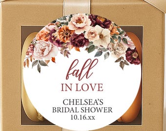 Fall Floral Bridal Shower, Fall in Love Labels, Burgundy Rust, Bride in Bloom Favors, Thank You Stickers, Gifts for Guests, Market Bouquet