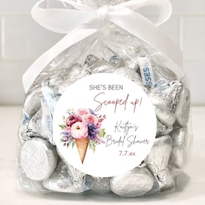 She's Been Scooped Up Labels, Ice Cream Bridal Shower Stickers, Personalized Labels, Wedding Stickers, Thank You Labels, Guest Treat Favors