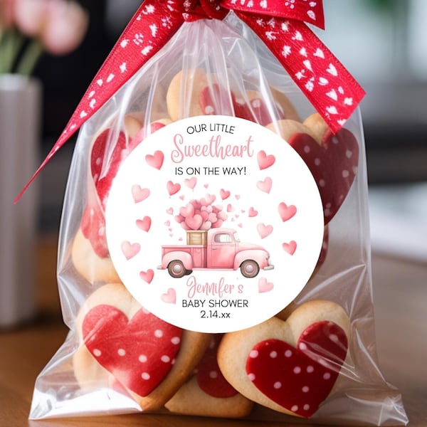 A Little Sweetheart Labels, Girl Baby Shower, Valentine's Day, Treat for Guest, Thank You Sticker, Pink Red Heart Stickers, Cookie Favors