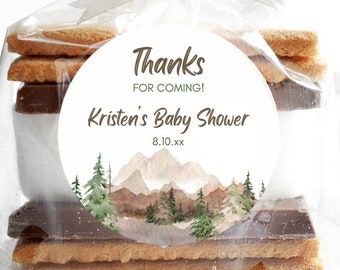 Mountain Trees Baby Shower Favor Labels, Thank You Stickers, Woodland Forest Labels, Gender Neutral Baby Shower, Let the Adventure Begin