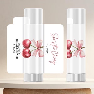 She&#39;s the Cherry on Top, Bridal Shower Lip Balm Labels, Cherry Sweet, Pink Coquette Bow Sticker, Thank You Cherry Much, Bachelorette Favors