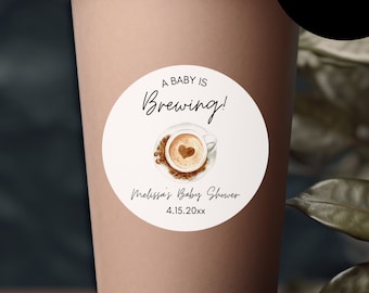 A Baby is Brewing Stickers, Coffee Baby Shower Labels, Personalized Stickers, Custom Labels, Thank You Stickers, Guest Favors, Minimalist