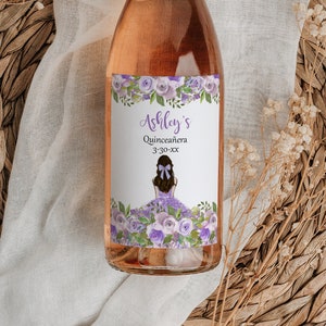 Quinceanera Wine Bottle Labels, Custom Wine Sticker, Lavender Quinceanera, Printed Wine Label, Mis Quince Party, Gift for Guest, Sweet 16