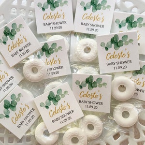 Baby Shower Mint Favors, Custom Baby Mints, Greenery Theme, Printed Mint Toppers, Personalized Shower Favors, Botanical Favors