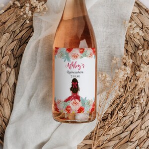 Quinceanera Wine Bottle Labels, Custom Wine Sticker, Red Floral Quinceanera, Printed Wine Label, Mis Quince Party, Gift for Guests, Sweet 15