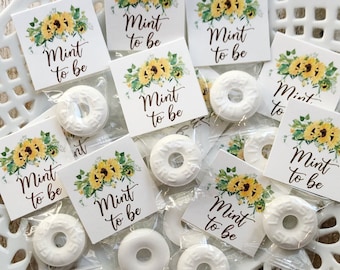 Wedding Mint Favors, Mint to Be, Custom Wedding Mints, Sunflower Theme, Printed Mint Toppers, Personalized Wedding Favors, Bridal Shower