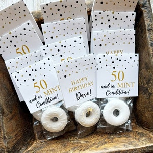 Black Gold Birthday Mint Favors, 50th Birthday Favors, In Mint Condition, Fifty Years, Custom Party Gifts for Guests, Mint Tags, Fiftieth