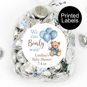 Baby Shower Favor Labels, Teddy Bear Baby Shower, Blue Bear Labels, Boy Baby Shower, Baby Shower Stickers, Personalized Favors