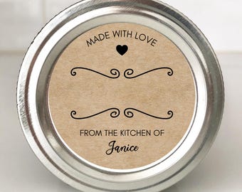 Canning Labels, From the Kitchen of, Homemade Blank Stickers, Labels for Mason Jar Lids, Pantry Storage, Personalized Custom Name