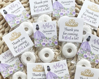 Quinceanera Mint Favors, 15th Birthday Favors, Quinceanera Party Favors, Mis Quince, Lavender Floral Tags, Lavender Dress Mint Toppers