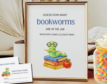 Guess How Many Bookworms in the Jar, Baby Shower Game, Guessing Game, Birthday Party, Gender Neutral, Instant Download, Kids Classroom Game