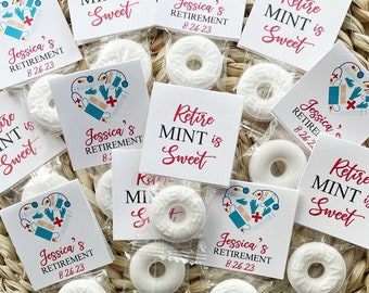 Retirement Mint Favors, Retire Mint, Custom Mints, Nurse Theme, Printed Mint Toppers, Personalized Retirement Favors, Mint Favor Tags