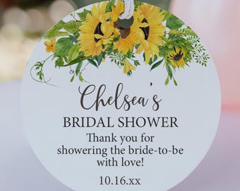 Sunflower Bridal Shower Tags, Party Favor Tags, Wedding Shower, Bride-to-be, Personalized Custom, Bachelorette Weekend, Thank You Tags
