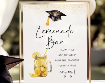 Graduation Lemonade Bar Sign, Minimalist Table Sign, Mocktail Menu Sign, Printable Grad Decor, Instant Download, Non Alcoholic Drinks