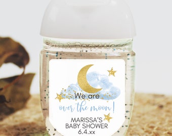 Over The Moon Hand Sanitizer Labels, Boy Baby Shower, Moon and Stars Stickers, Baby Shower Labels, Gifts for Guests, Hand Sanitizer Favor