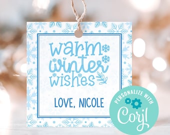 Warm Winter Wishes Gift Tags, Editable Christmas Tags, Blue Snowflake Tags, Holiday Gift Tags, Instant Download, Printable Gift Tags
