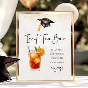 Placa de chá gelado para formatura, Placa de mesa minimalista, Placa de cardápio de coquetéis sem álcool, Decorações de formatura para impressão, Download instantâneo, Bebidas sem álcool
