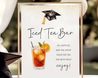 Graduation Iced Tea Bar Sign, Minimalist Table Sign, Mocktail Menu Sign, Printable Grad Decorations, Instant Download, Non Alcoholic Drinks