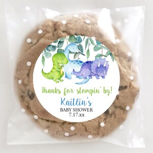 Dinosaur Labels, Boy Baby Shower, Shower Treats for Guest, Dino Party Stickers, Personalized Custom, t-rex decor, Thanks for Stomping By