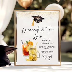 Graduierung Limonade & Tee-Bar-Zeichen, minimalistisches Tischschild, Mocktail-Menü-Zeichen, bedruckbares Dekor, sofortiger Download, nicht alkoholische Getränke