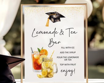 Graduation Lemonade & Tea Bar Sign, Minimalist Table Sign, Mocktail Menu Sign, Printable Grad Decor, Instant Download, Non Alcoholic Drinks