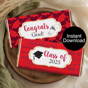 Graduation Candy Bar Wrapper, Red Chocolate Wrappers, Class of 2025 Party Favors, Printable Candy Labels, Instant Download